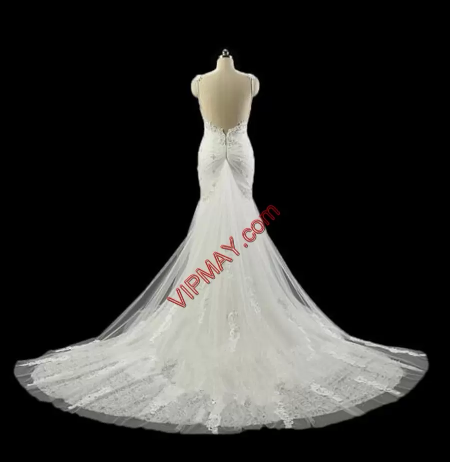 Exceptional With Train White Wedding Dresses Straps Sleeveless Court Train Backless