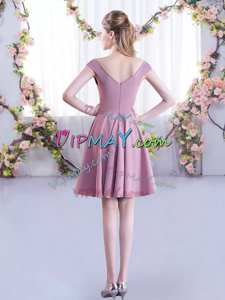 Smart Pink Chiffon Zipper Bridesmaid Gown Cap Sleeves Mini Length Ruching