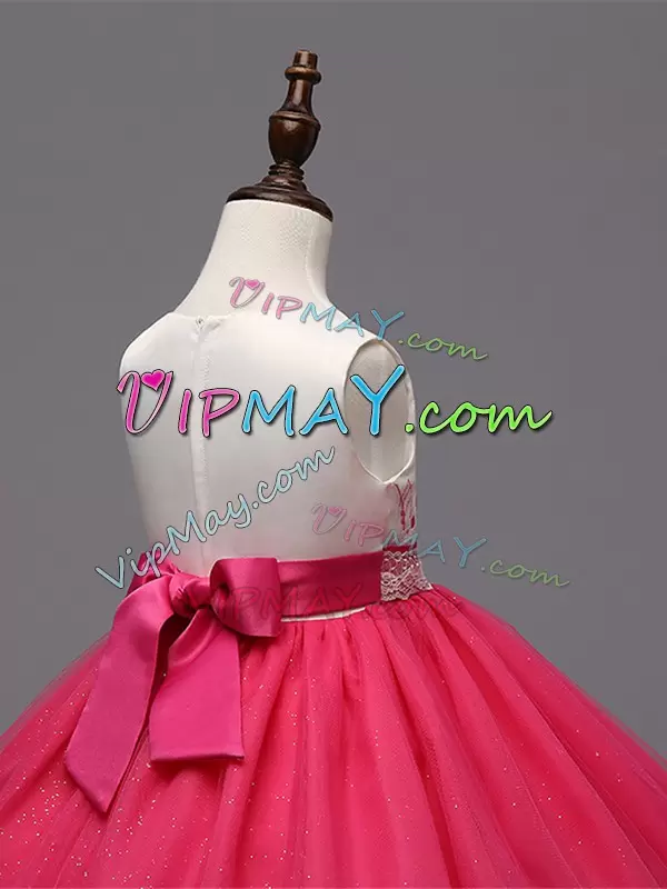 Simple Knee Length Hot Pink Evening Gowns Scoop Sleeveless Zipper