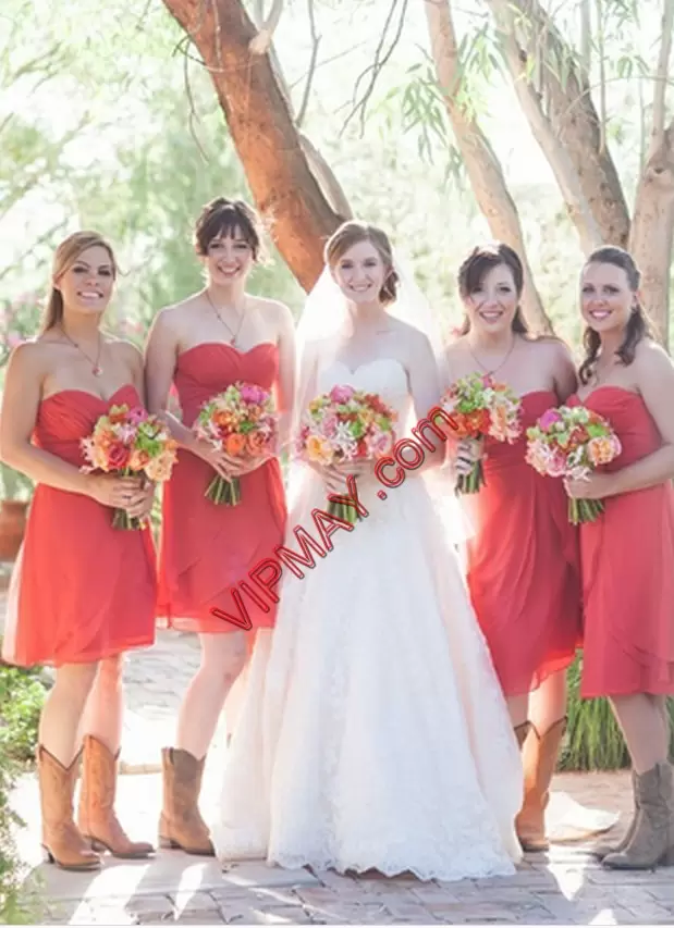 Knee Length Red Bridesmaid Dresses Sweetheart Sleeveless