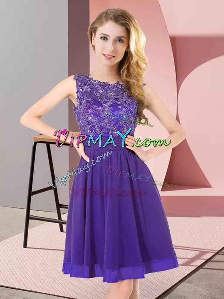 Glamorous Mini Length Empire Sleeveless Purple Bridesmaid Gown Backless