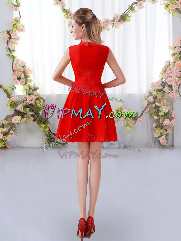 Superior Red Zipper Damas Dress Lace Sleeveless Mini Length