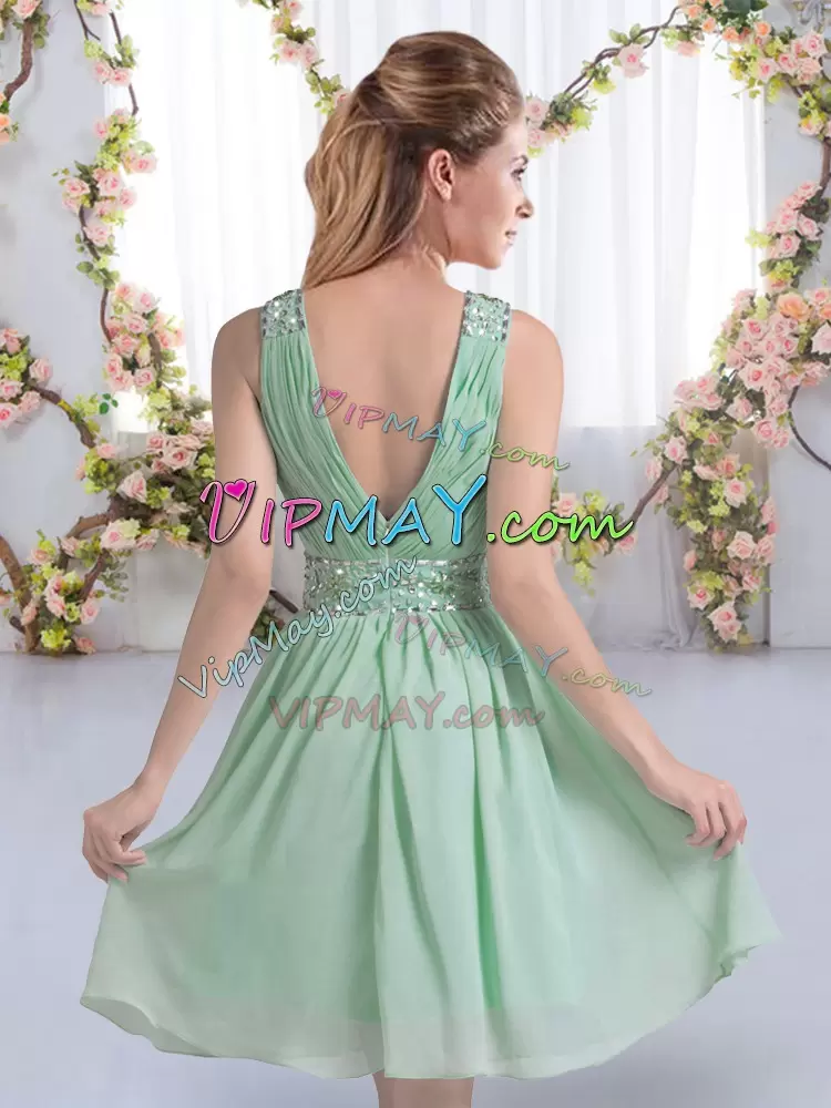 Shining Knee Length Yellow Green Wedding Guest Dresses V-neck Sleeveless Zipper