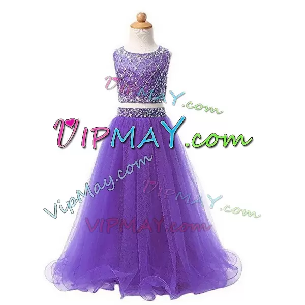 Lavender Zipper Pageant Dress Wholesale Beading Sleeveless Floor Length