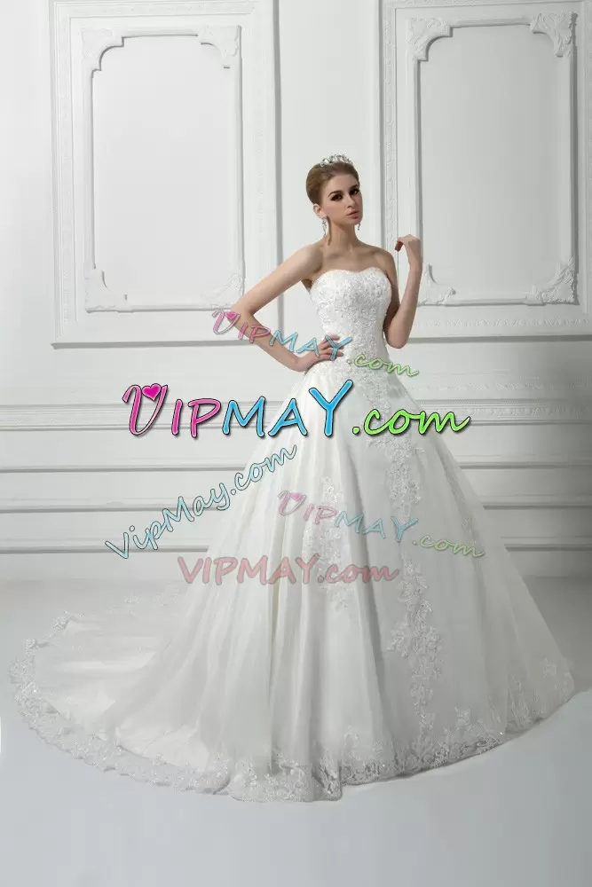 Tulle Sleeveless Bridal Gown Court Train and Beading and Lace