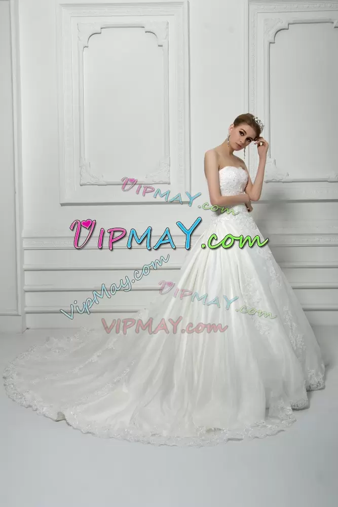 Tulle Sleeveless Bridal Gown Court Train and Beading and Lace