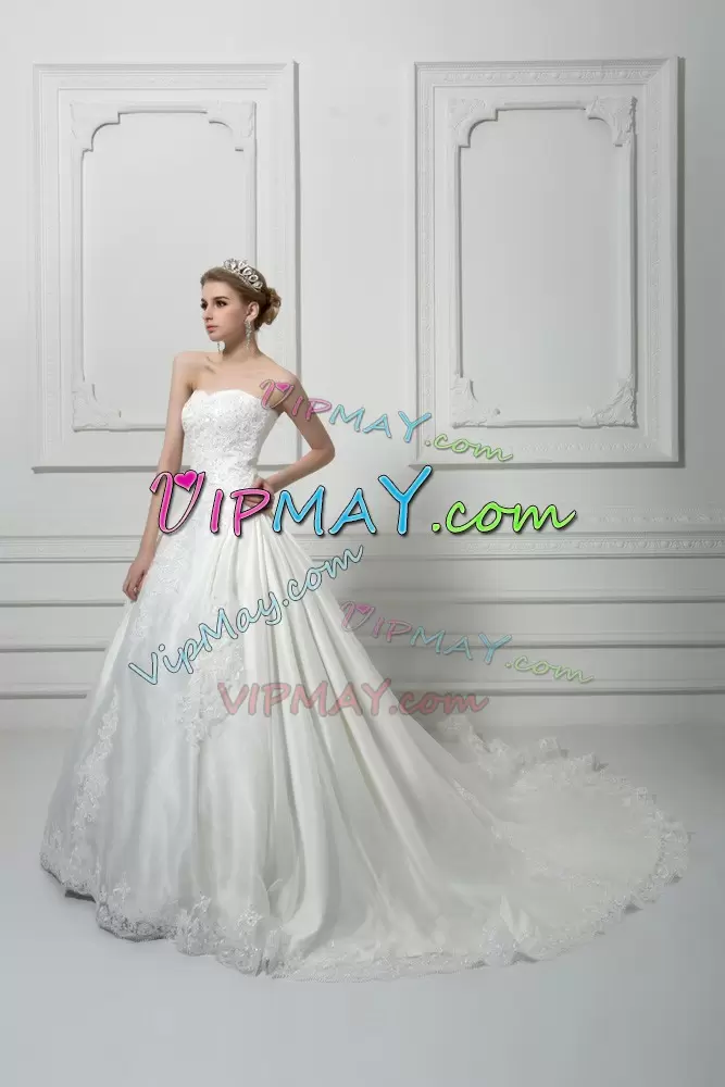 Tulle Sleeveless Bridal Gown Court Train and Beading and Lace