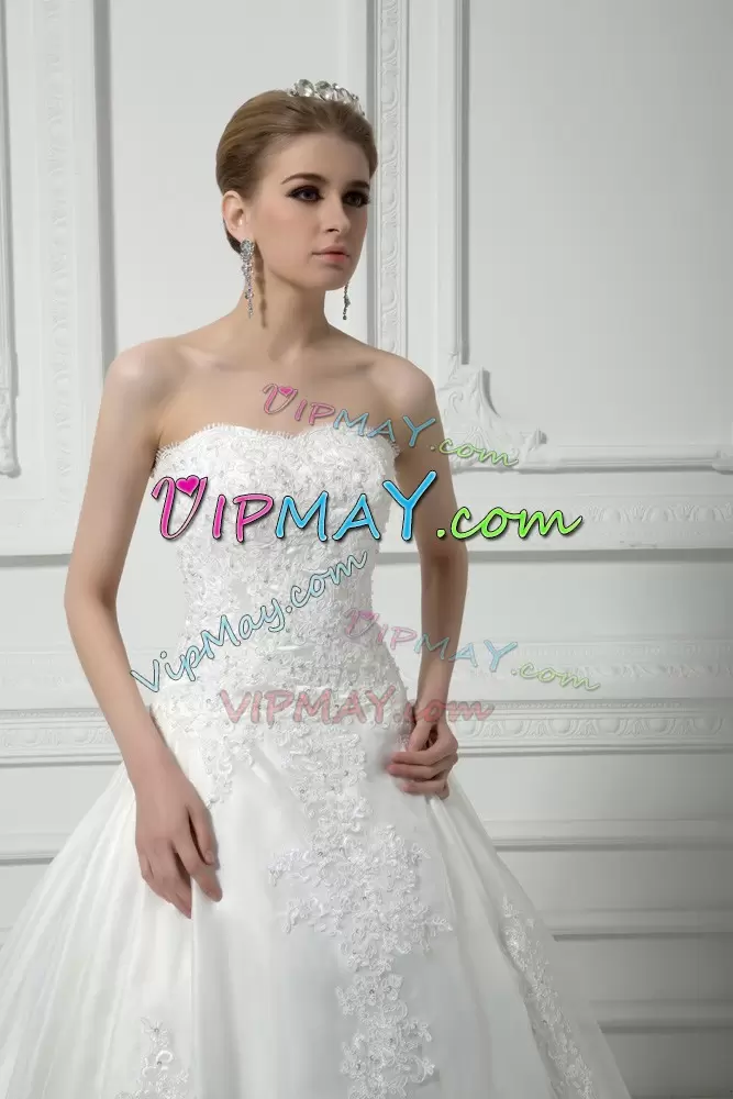 Tulle Sleeveless Bridal Gown Court Train and Beading and Lace