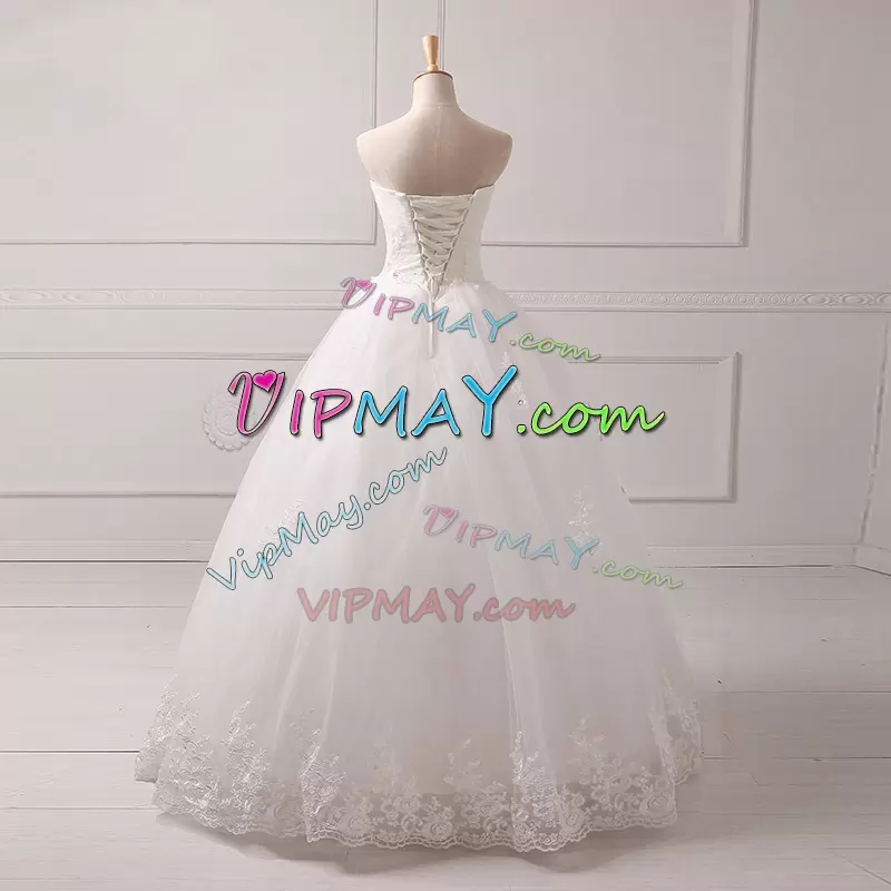 White A-line Tulle Scoop Sleeveless Beading and Appliques Floor Length Bridal Gown Brush Train