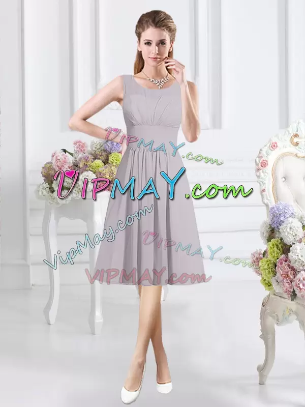 Stylish Grey Scoop Zipper Ruching Bridesmaid Dress Sleeveless