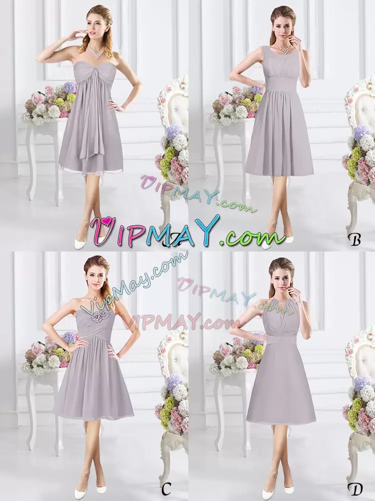 Stylish Grey Scoop Zipper Ruching Bridesmaid Dress Sleeveless