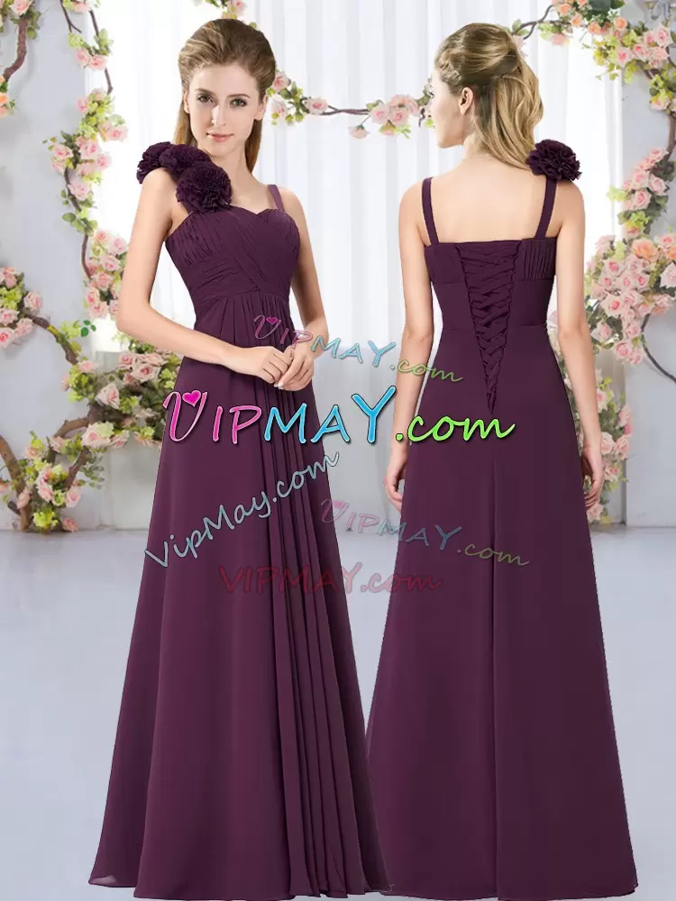 Sleeveless Straps Hand Made Flower Lace Up Bridesmaid Dresses