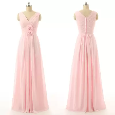 Sleeveless Floor Length Beading and Lace Zipper Bridesmaid Gown with Pink