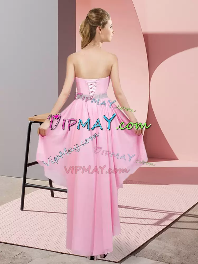 Pink A-line Chiffon Sweetheart Sleeveless Beading High Low Lace Up Dama Dress for Quinceanera