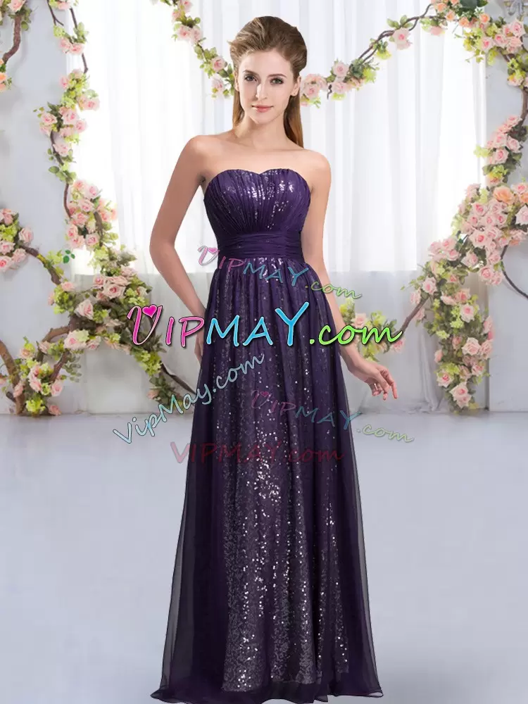 Most Popular Dark Purple Empire Chiffon and Sequined Sweetheart Sleeveless Sequins Floor Length Lace Up Quinceanera Dama Dress