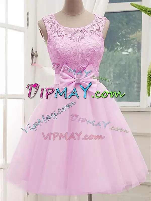 Colorful Lilac Sleeveless Tulle Lace Up Bridesmaid Dress for Prom and Party and Wedding Party