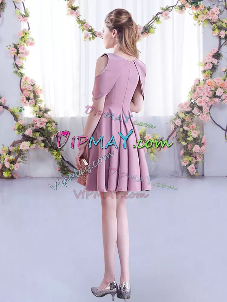 Admirable Mini Length Pink Wedding Guest Dresses Chiffon Half Sleeves Ruching