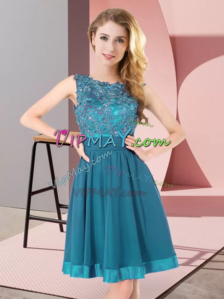 Superior Teal Scoop Neckline Beading and Appliques Wedding Guest Dresses Sleeveless Backless