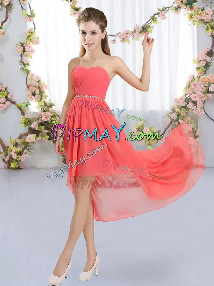 Sleeveless Strapless Lace Up High Low Beading Court Dresses for Sweet 16 Strapless