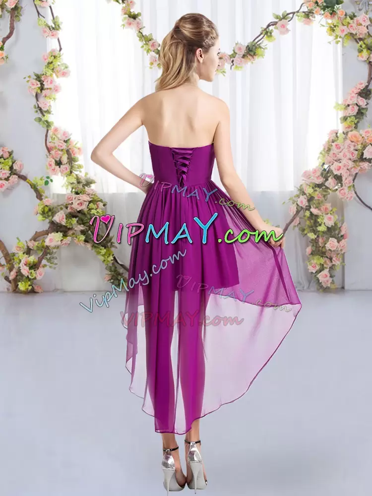 Sleeveless Strapless Lace Up High Low Beading Court Dresses for Sweet 16 Strapless