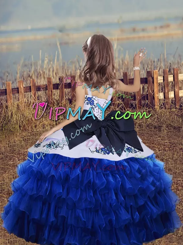 royal blue pageant dress,white and royal blue pageant dress,little girl pageant dress,little girl pageant dress with straps,little girl pageant dress with big bow,pageant dress with straps,little girl pageant dress with embroidery,birthday party dress for little girl,cheap little girl pageant dress,