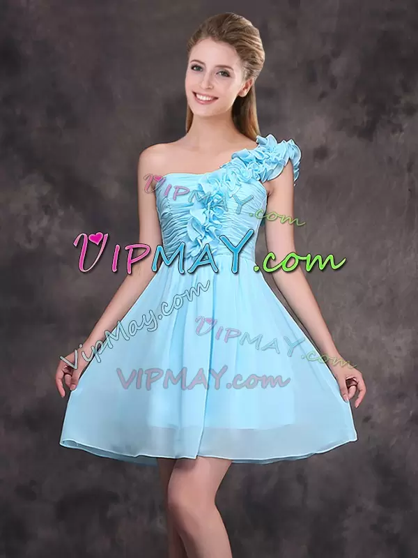 Exquisite Sleeveless One Shoulder Ruffles and Ruching Zipper Quinceanera Dama Dress