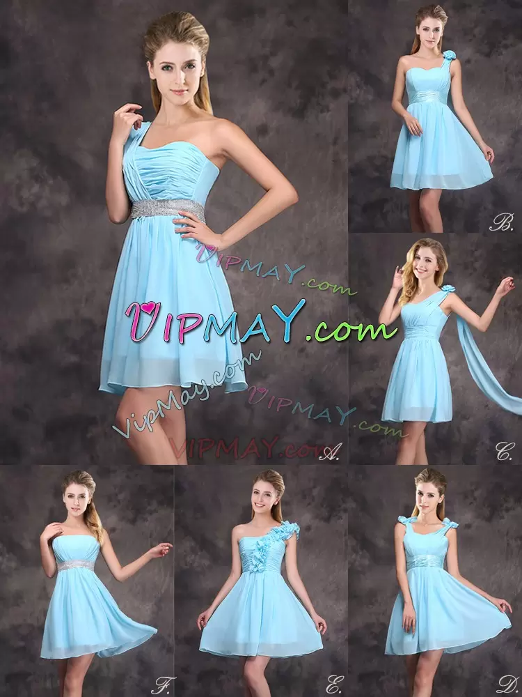 Exquisite Sleeveless One Shoulder Ruffles and Ruching Zipper Quinceanera Dama Dress