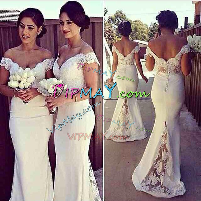 Custom Made White Sleeveless Clasp Handle Wedding Party Dress for Party and Wedding Party