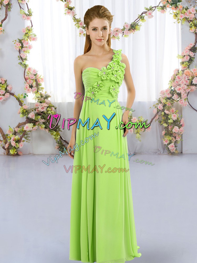Chiffon One Shoulder Sleeveless Lace Up Hand Made Flower Bridesmaid Dress in