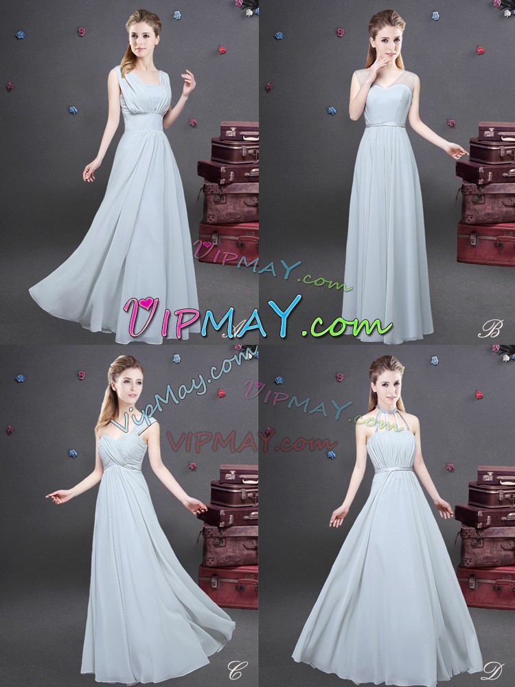 Artistic Floor Length Empire Sleeveless Grey Bridesmaid Gown Zipper