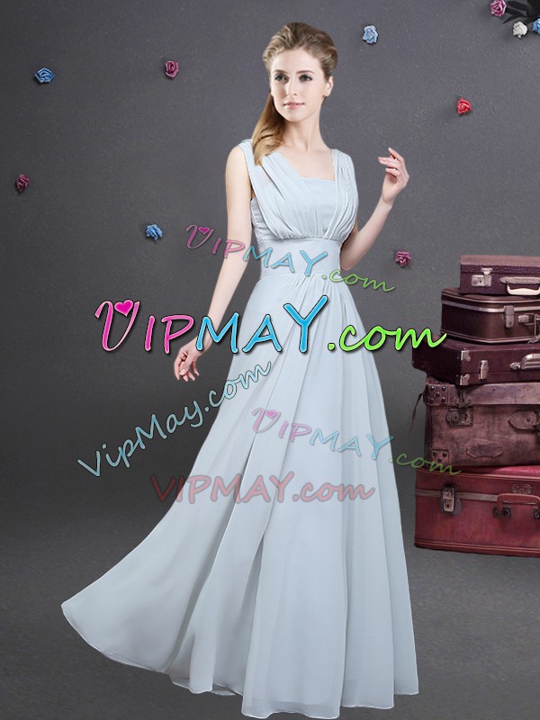 Artistic Floor Length Empire Sleeveless Grey Bridesmaid Gown Zipper