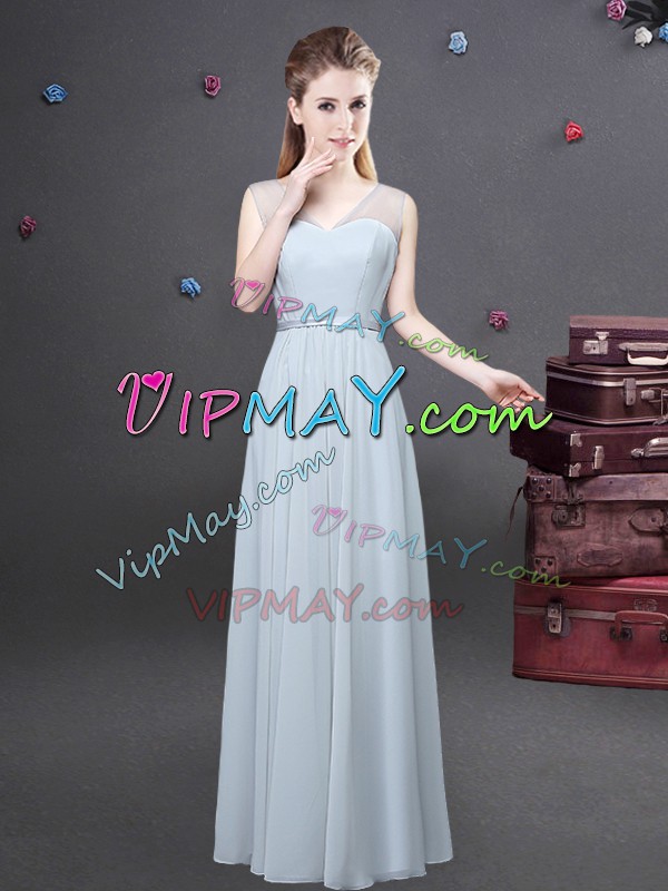 Artistic Floor Length Empire Sleeveless Grey Bridesmaid Gown Zipper