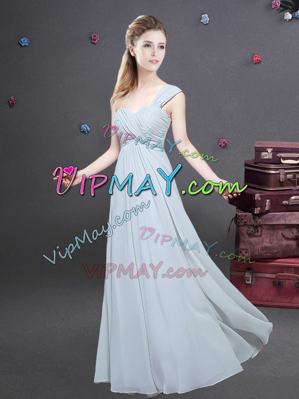 Artistic Floor Length Empire Sleeveless Grey Bridesmaid Gown Zipper