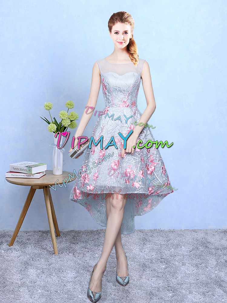 Multi-color Organza Zipper Wedding Guest Dresses Sleeveless High Low Embroidery