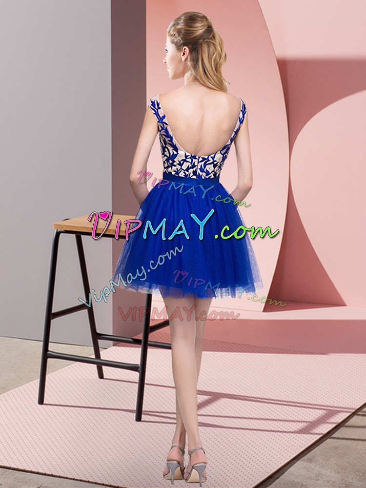 Flirting Royal Blue Zipper Bateau Lace Bridesmaid Gown Tulle Sleeveless