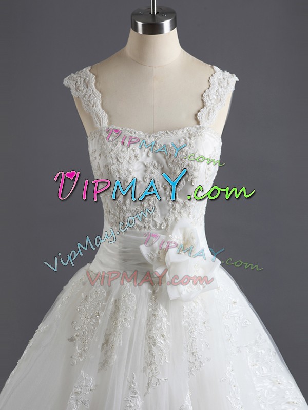 Smart Lace Up Wedding Gowns White for Wedding Party with Lace Court Train