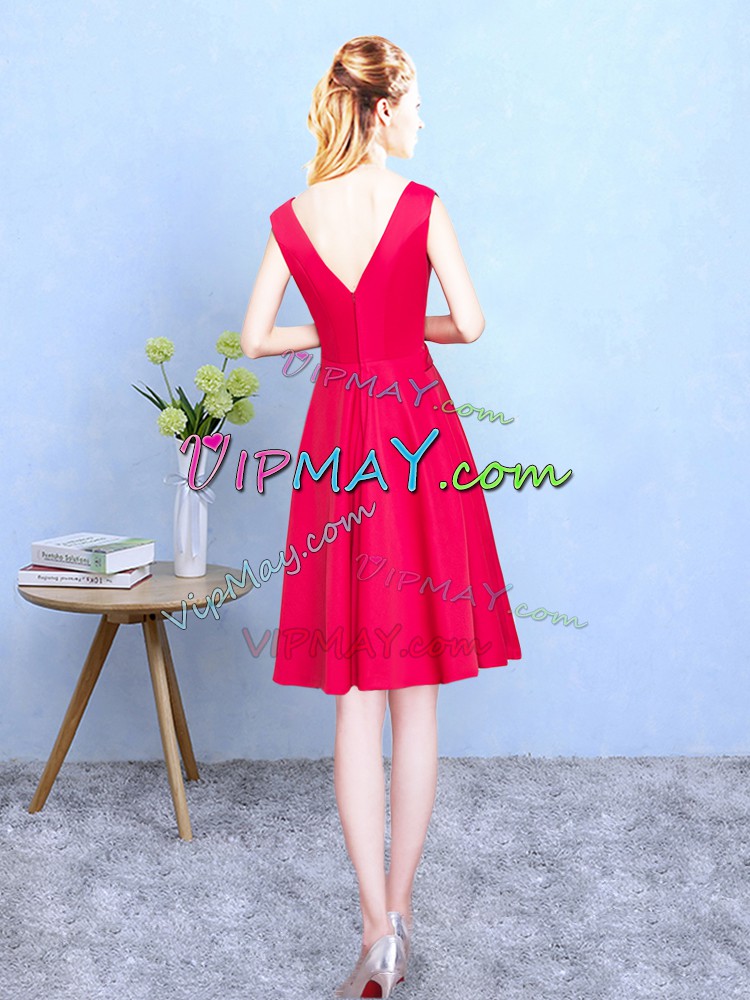 V-neck Cap Sleeves Satin Wedding Guest Dresses Ruching Zipper