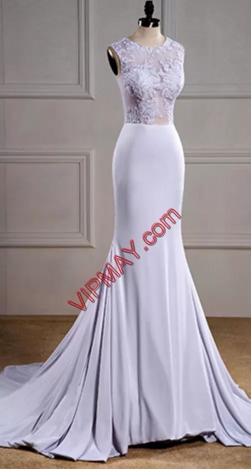 Eye-catching Lace Wedding Gown White Lace Up Sleeveless Sweep Train