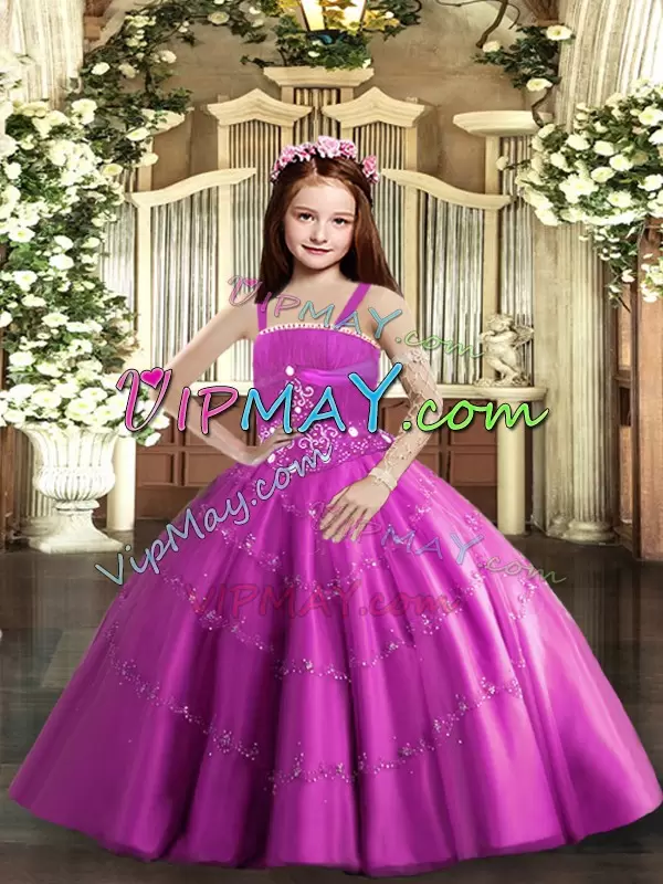 Custom Design Beading Winning Pageant Gowns Lilac Lace Up Sleeveless Floor Length