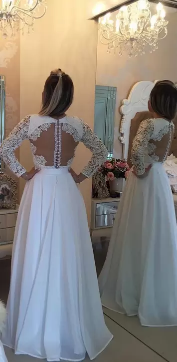Long Sleeves V-neck Beading and Lace and Belt Clasp Handle Wedding Gowns