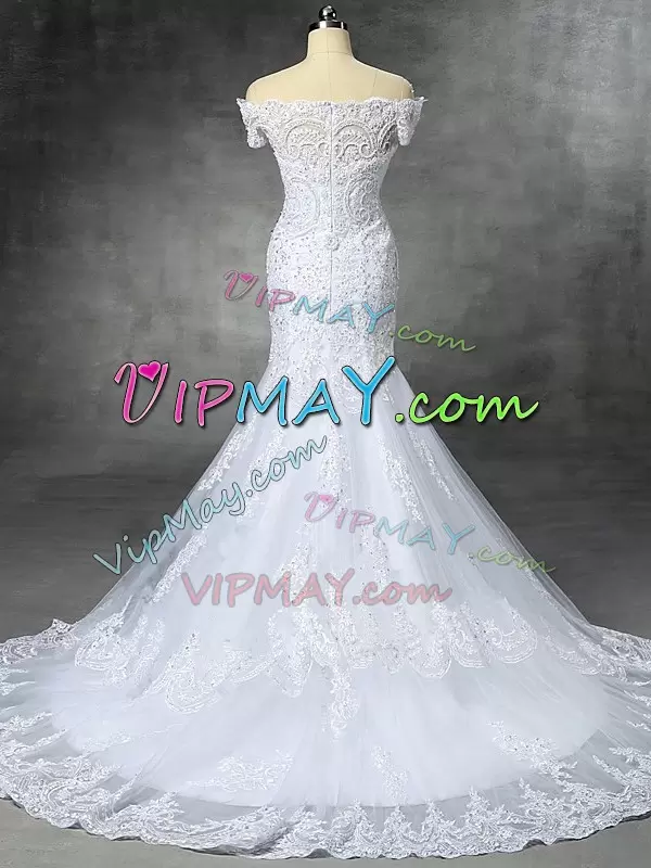 off shoulder lace mermaid wedding dress,