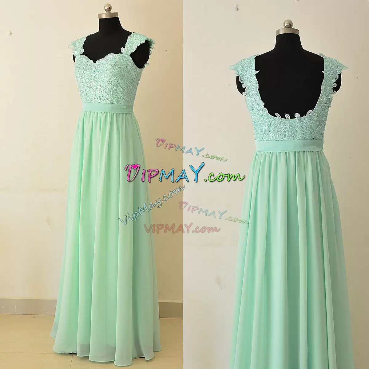 Exquisite Apple Green Bridesmaid Gown Party and Wedding Party with Appliques Straps Cap Sleeves Zipper