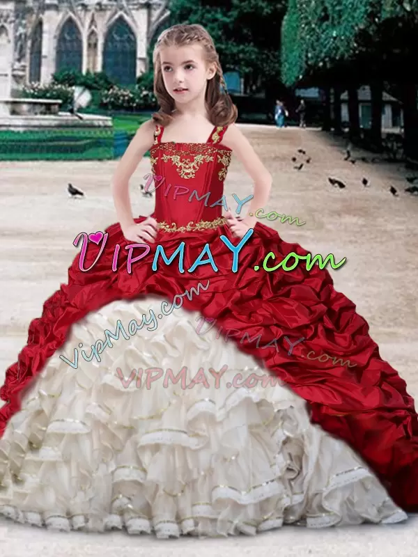 Modern Straps Sleeveless Organza and Taffeta High School Pageant Dress Beading and Appliques and Ruffles and Pick Ups Lace Up