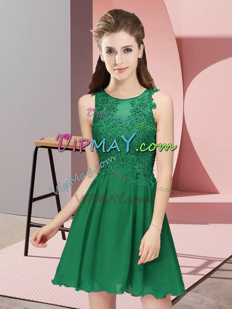 Graceful Dark Green Zipper Bridesmaid Gown Appliques Sleeveless Mini Length