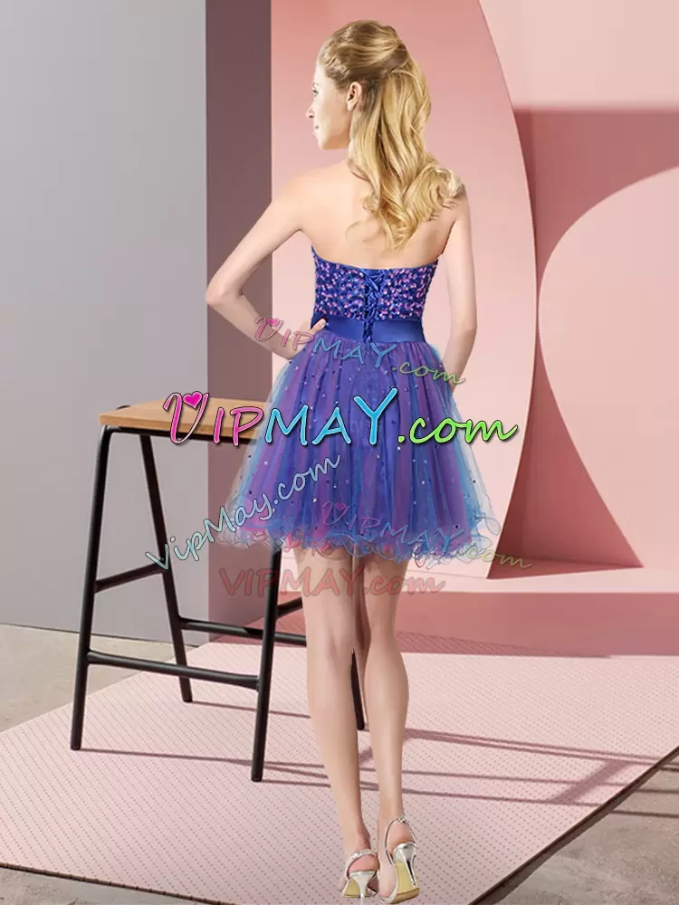 Multi-color Empire Tulle Sweetheart Sleeveless Beading and Sequins Mini Length Lace Up Bridesmaid Gown
