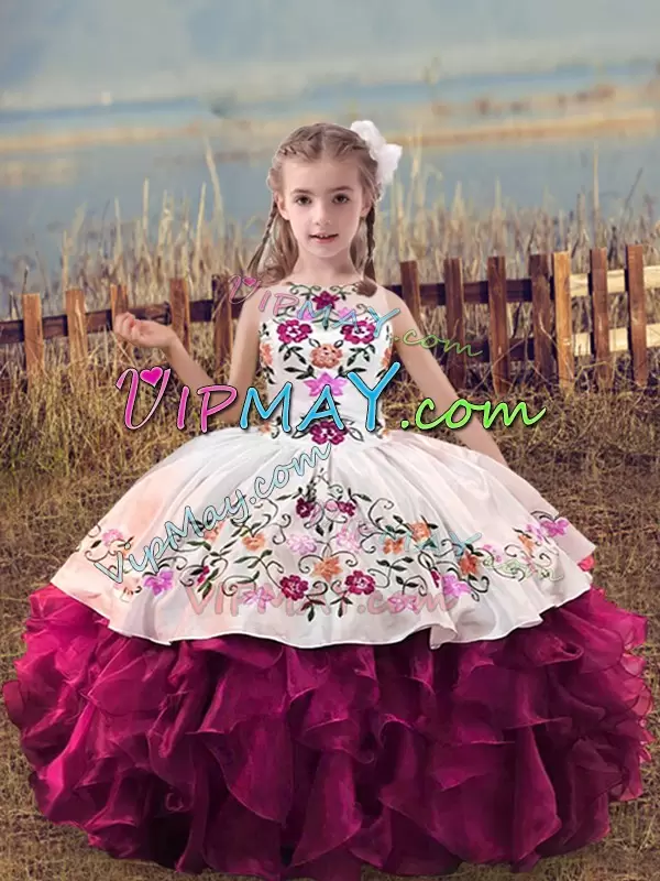 mexican quince dress,organza little girl pageant dress,floral embroidery little girl pageant dress,little girl pageant dress with big bow,puffy tulle skirt pageant dress for little girls,wholesale little girl pageant dress,