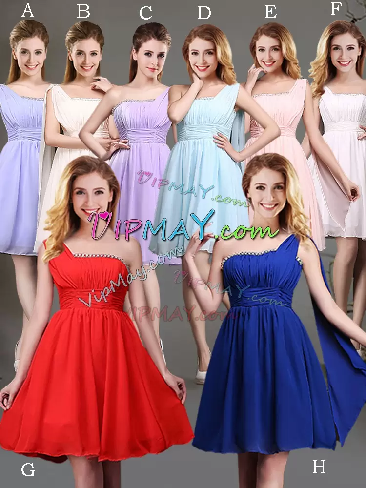 Dazzling Mini Length Royal Blue Quinceanera Dama Dress One Shoulder Sleeveless Zipper