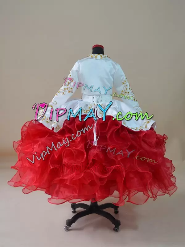 Lace Up Sweetheart Embroidery and Ruffles Pageant Dress Womens Organza Sleeveless