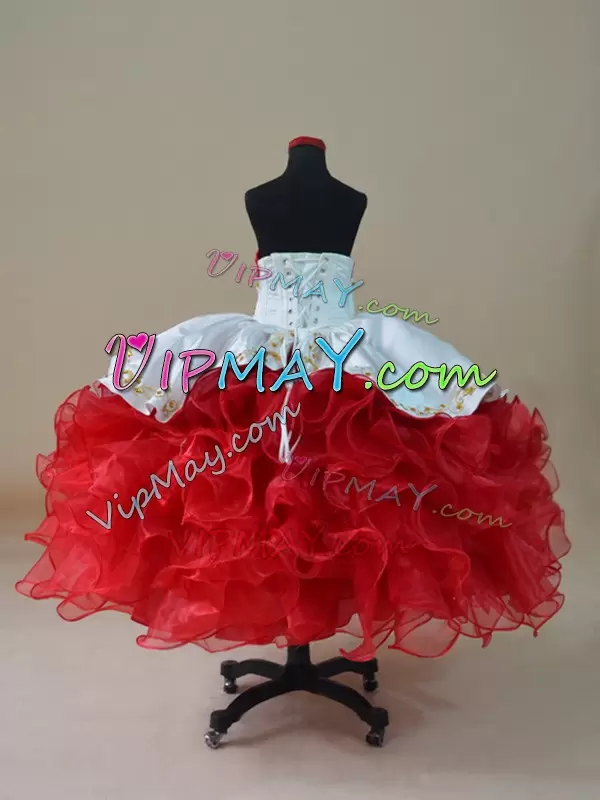 Lace Up Sweetheart Embroidery and Ruffles Pageant Dress Womens Organza Sleeveless