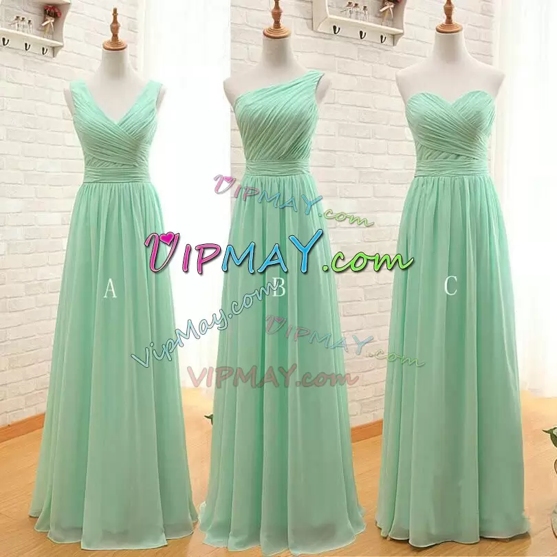 Green Sleeveless Chiffon Lace Up Bridesmaids Dress for Party and Wedding Party